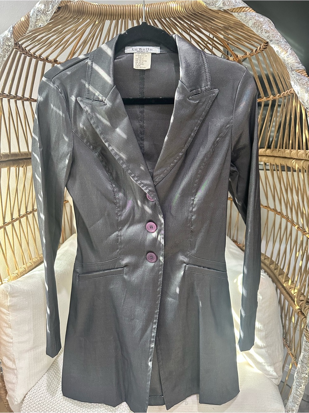 Vintage La Belle Metallic Silver Grey Blazer